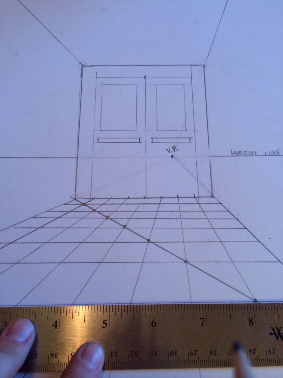 continue your horizontal lines until you have marked through each dot.