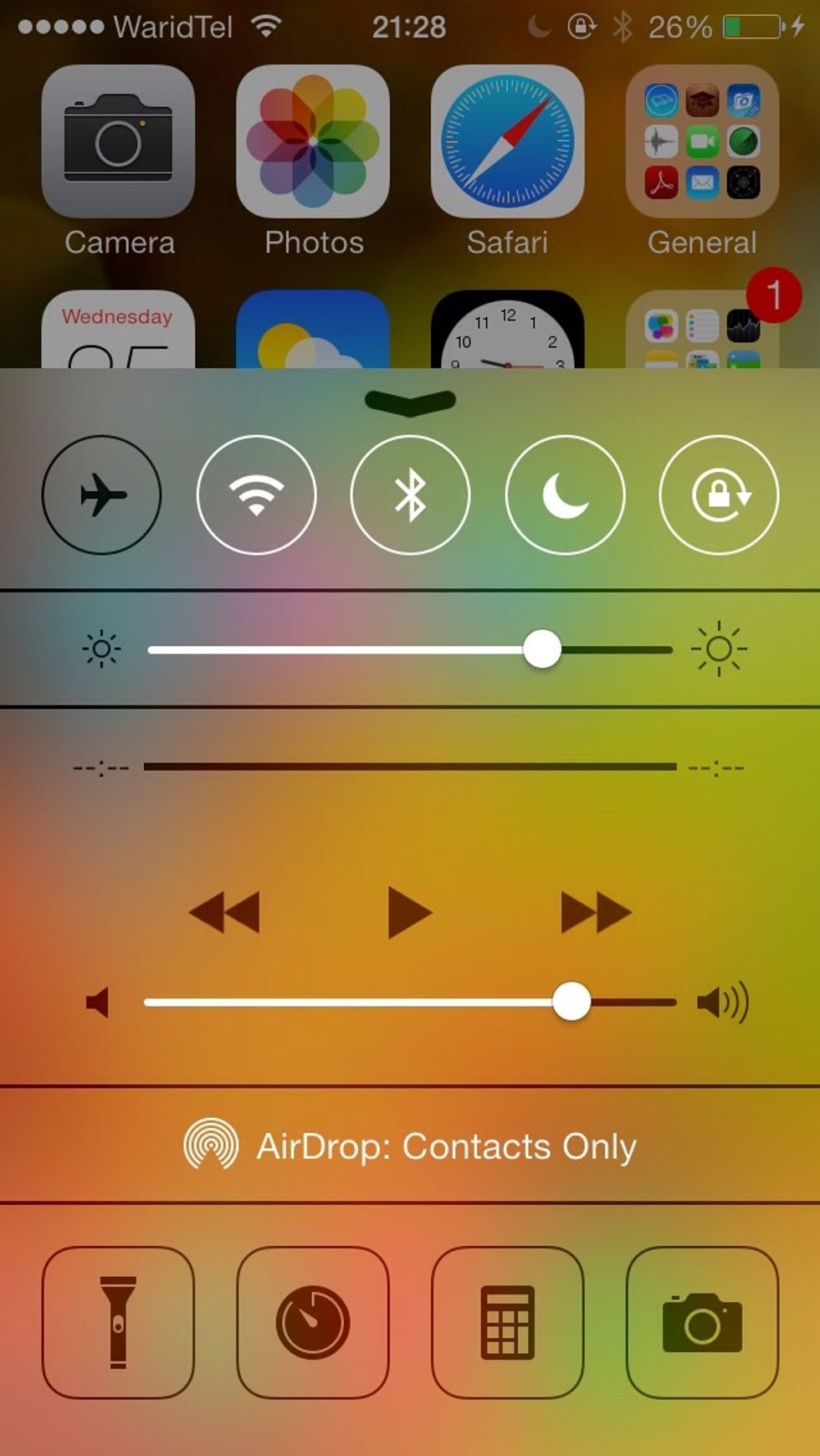 Control Center allows users to swipe up from the bottom of any screen to access toggling wireless LAN, Do Not Disturb, brightness, controlling music playback, Airplay, Flash light and more.