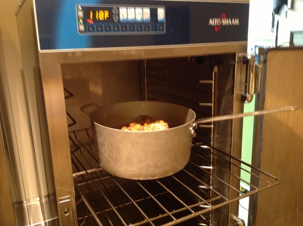 Cook 300F (149C) for 3 hrs, hold 160F (71C) until ready to serve. If doing overnight hold cook for only 90 minutes.