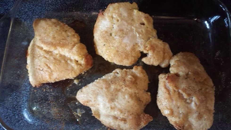 Cook @350* for 30-45 minutes depending on thickness of chicken, turning halfway.