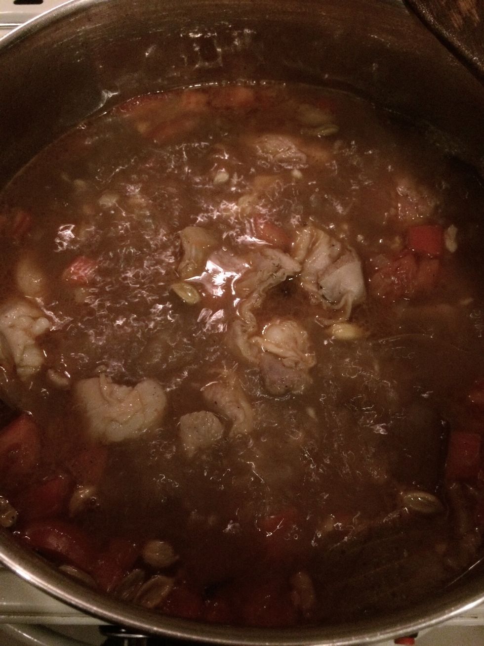 Cook about 1 hour and add potato. Cook for another 45 mins then served