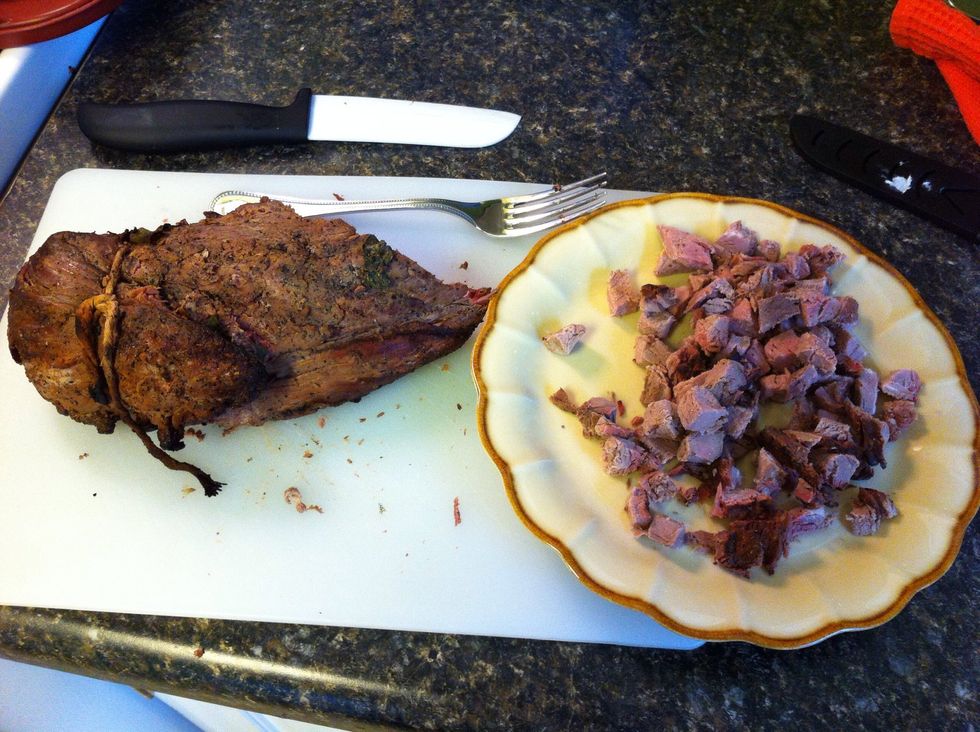 Cook and cut your meat up (I used left over beef tenderloin but you can use flat steak or whatever kind of meat of your choice).