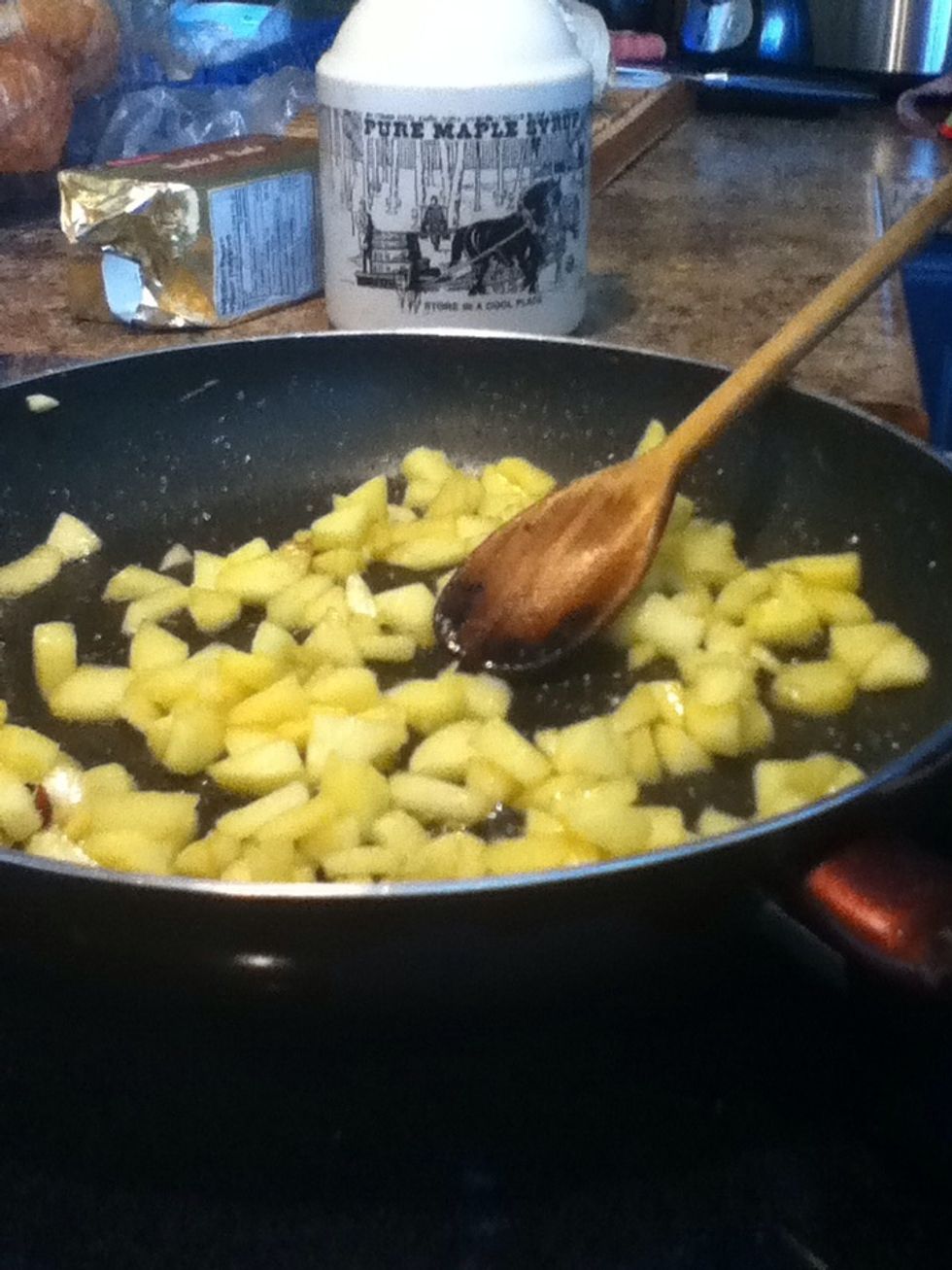 Cook and stir the apples for 5 minutes