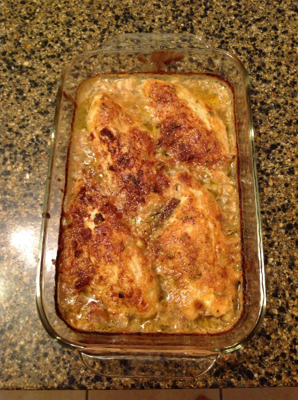 Cook at 350 until golden brown. I served with grits.