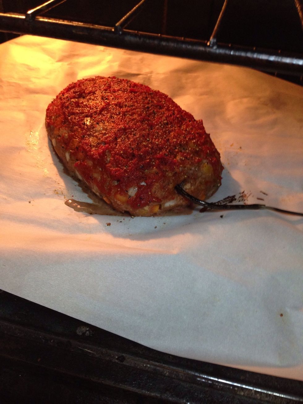 cook at 375 on parchment covered pizza stone.