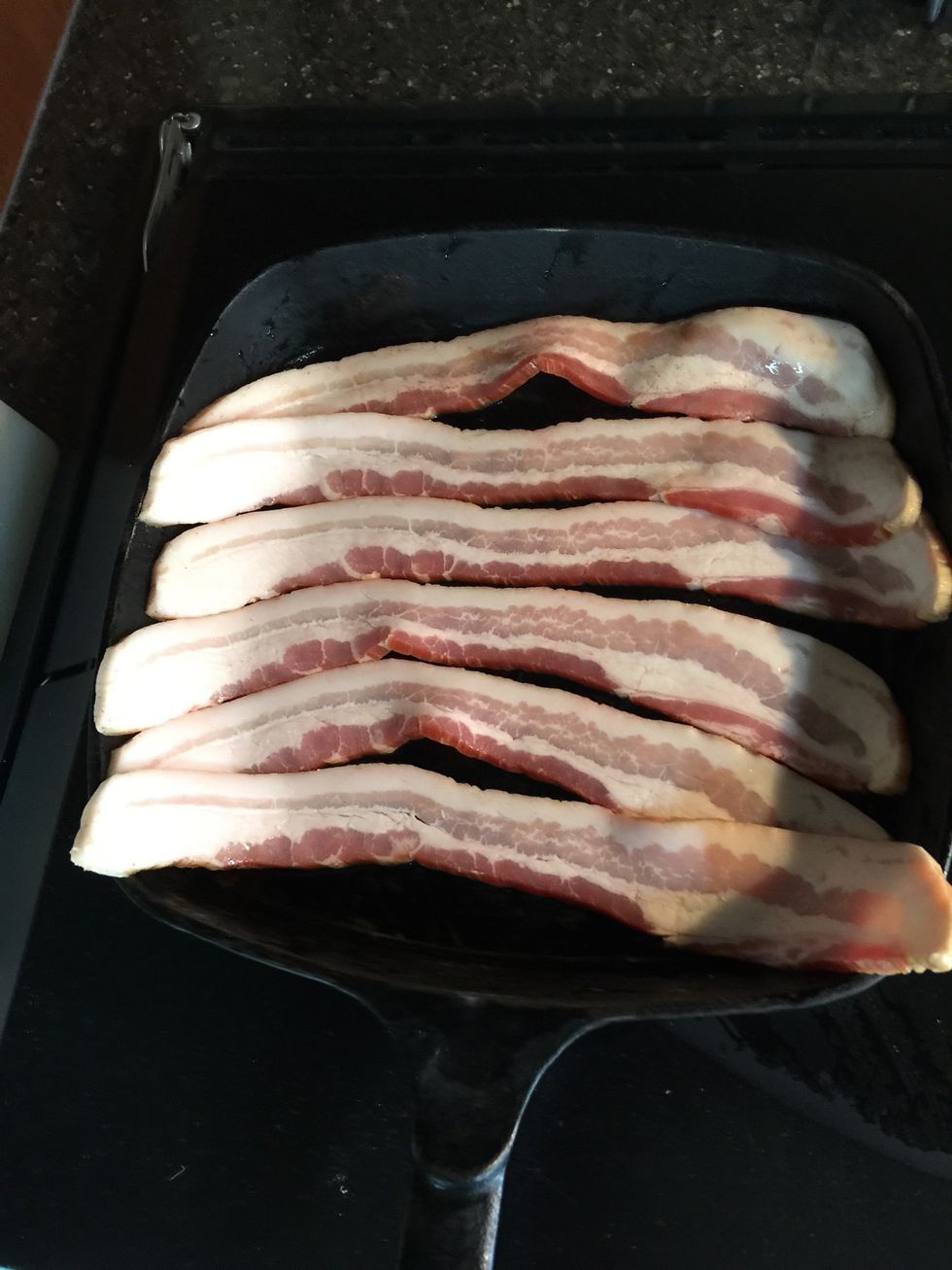 Cook bacon. I used a small cast iron skillet