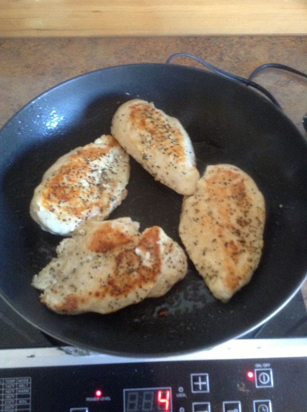 Cook chicken one both sides until chicken is done ( no longer pink in the center).