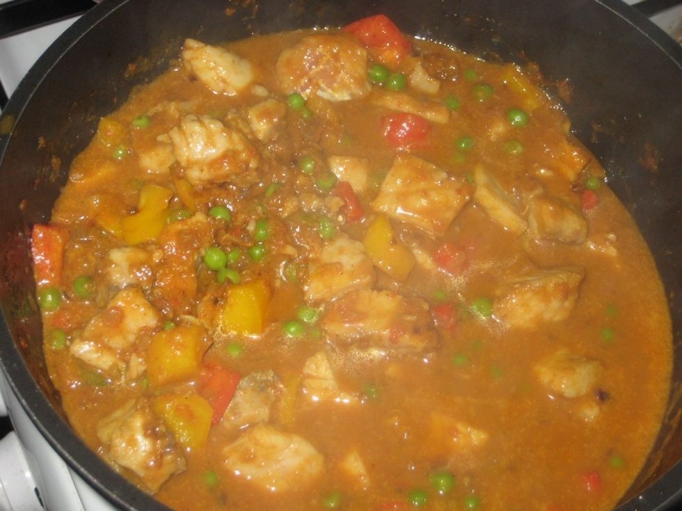 Cook covered on a medium heat for about 6-7 minutes and if you must stir just once before the fish is completely cooked to avoid it from breaking up. Confirm the taste and adjust it accordingly.