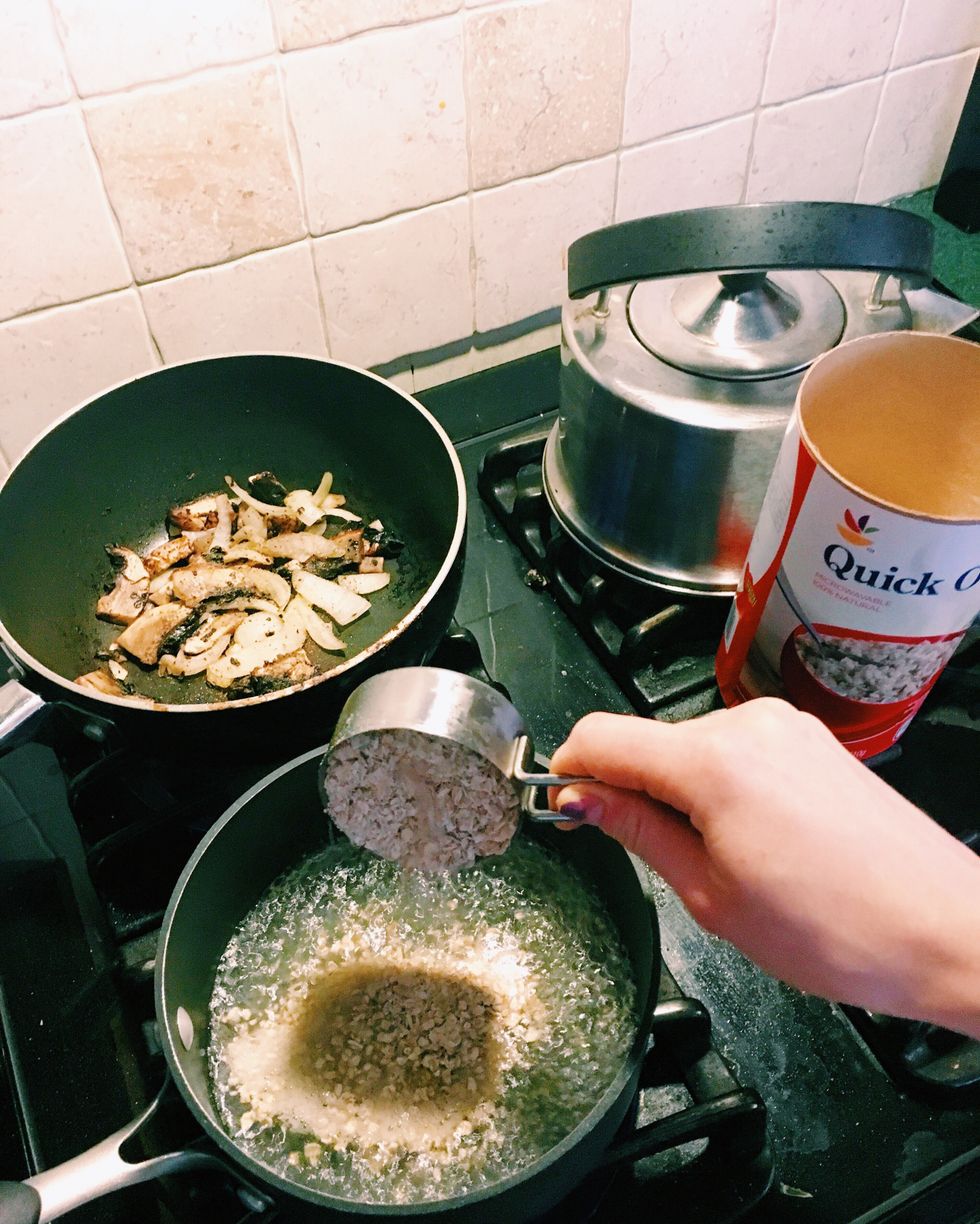 cook either quick oats or steelcut oats in either water or milk until thick and creamy