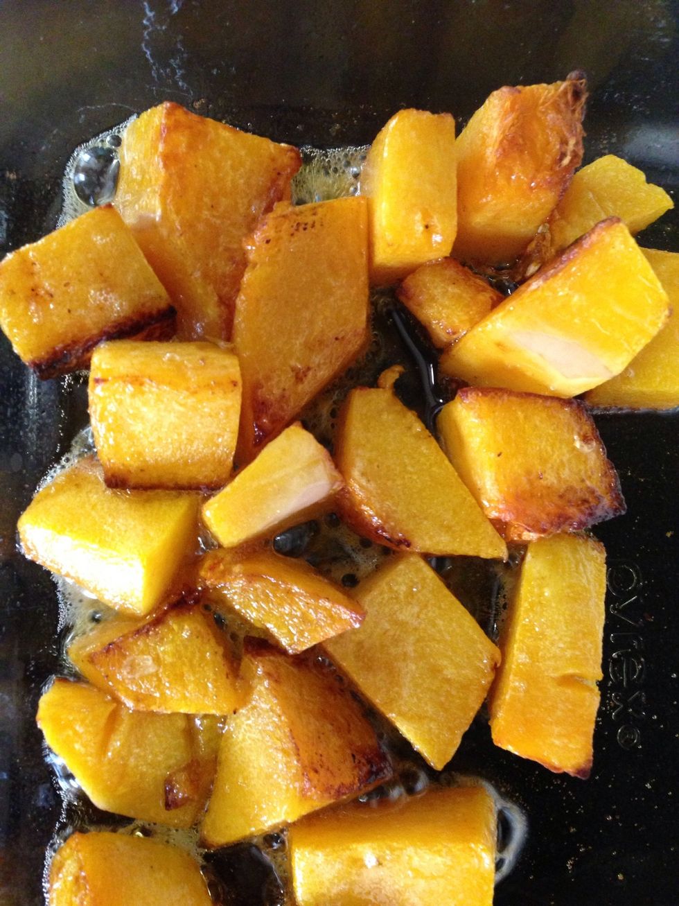 Cook for 20-30 minutes, tossing occasionally. The edges should brown/caramelize a little, and should be soft enough to mash with a wooden spoon.