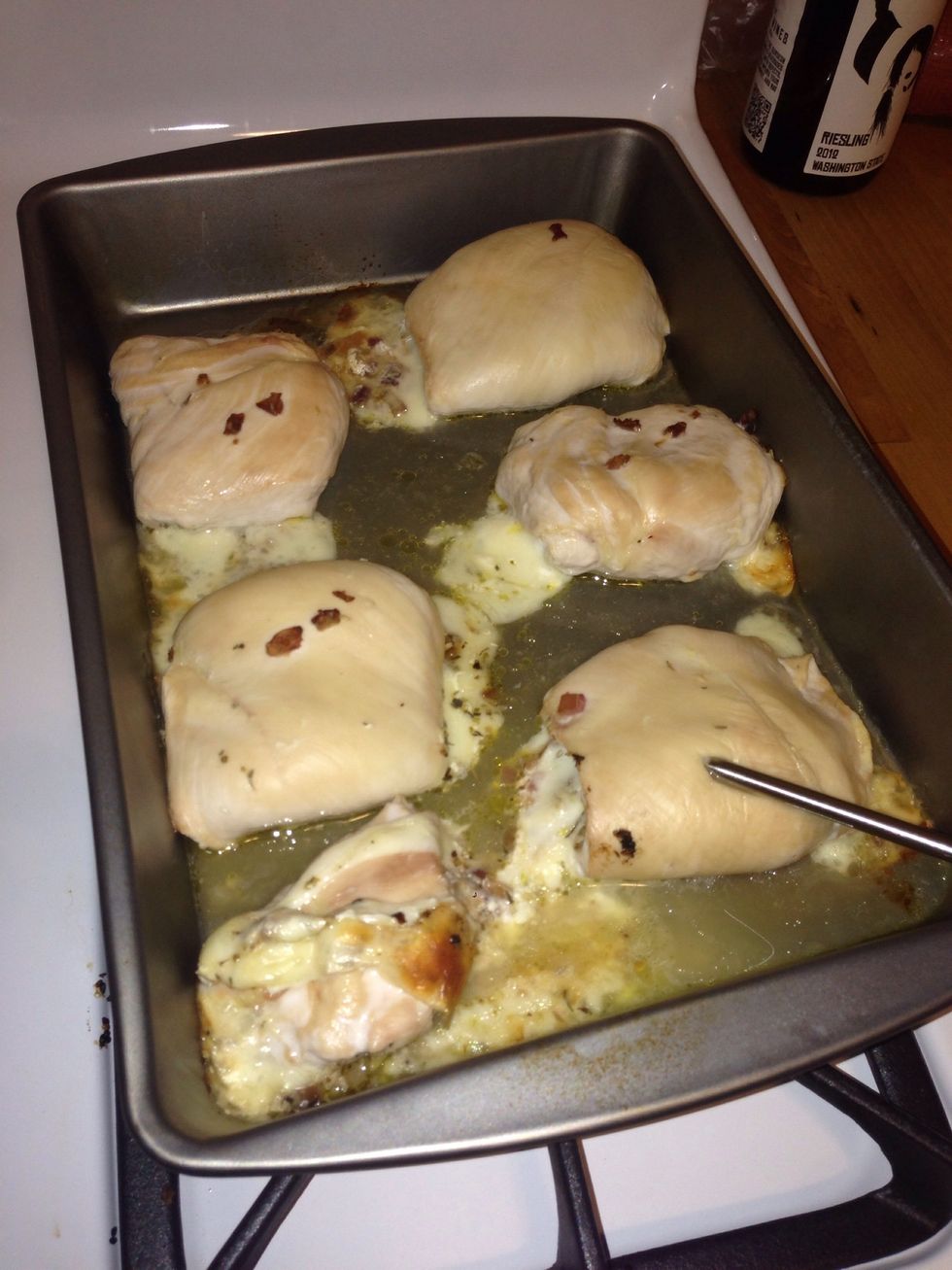 Cook for ~35 minutes or until the internal temp of the chicken reaches 160 degrees Fahrenheit.