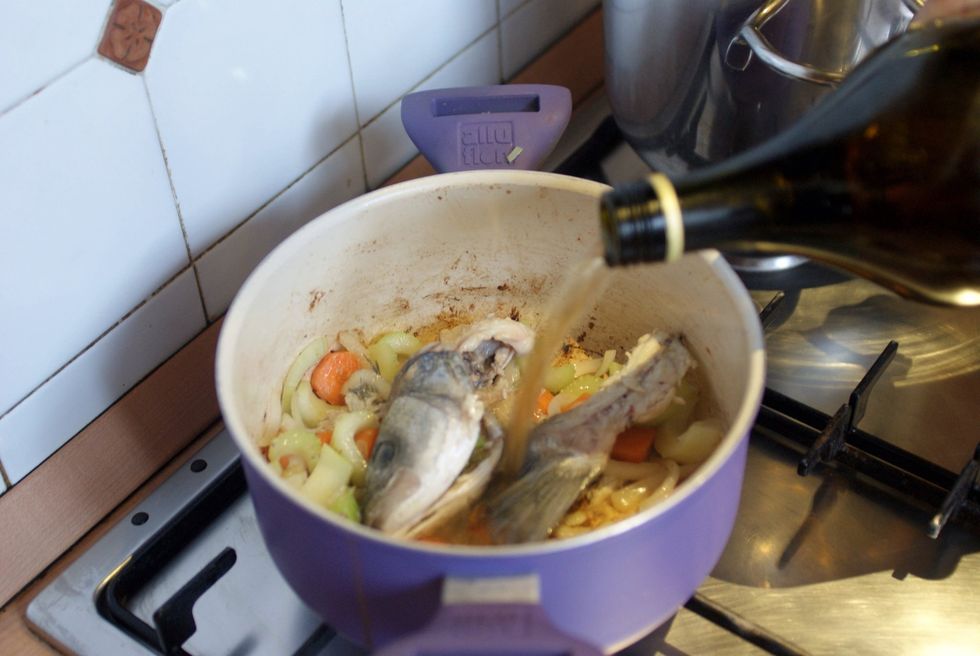 Cook for a few minutes till your start seeing brown on bottom of pot and add a splash of white wine