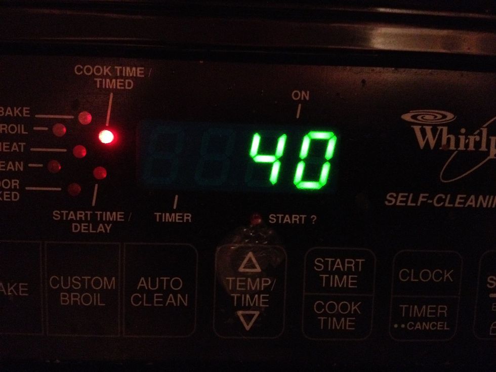 Cook for about 40 minutes. If you would like it a bit browner try adding a few more minutes like 5 or so.