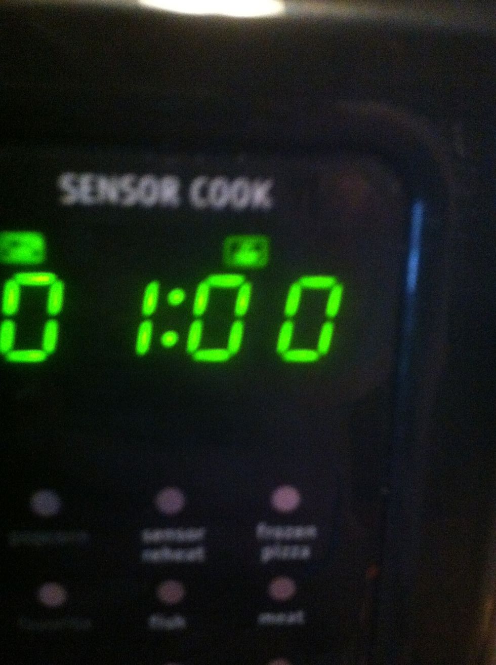 Cook for about one minute in microwave. Continually check on it. Some microwaves cook faster than others.