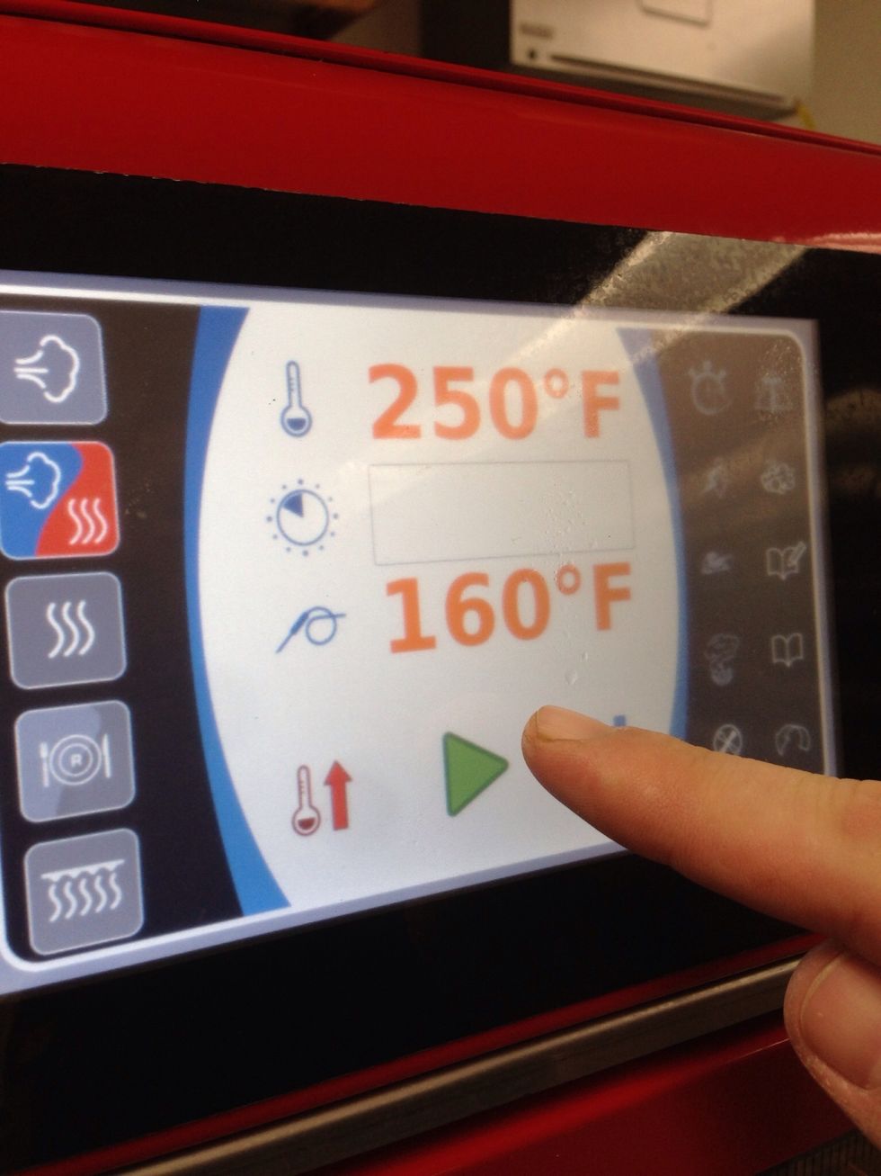 Cook in combi @ 250F (121C) until the meatloaf reaches an internal temp of 160F (71C).