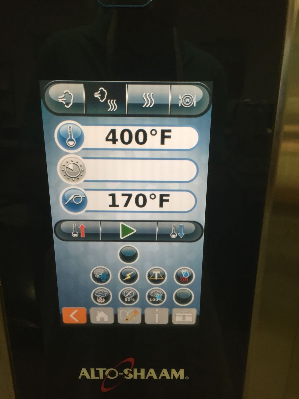 Cook in combi mode at 400 degrees. Probe temp should be 170. Set humidity to 32% to allow sausage to brown.