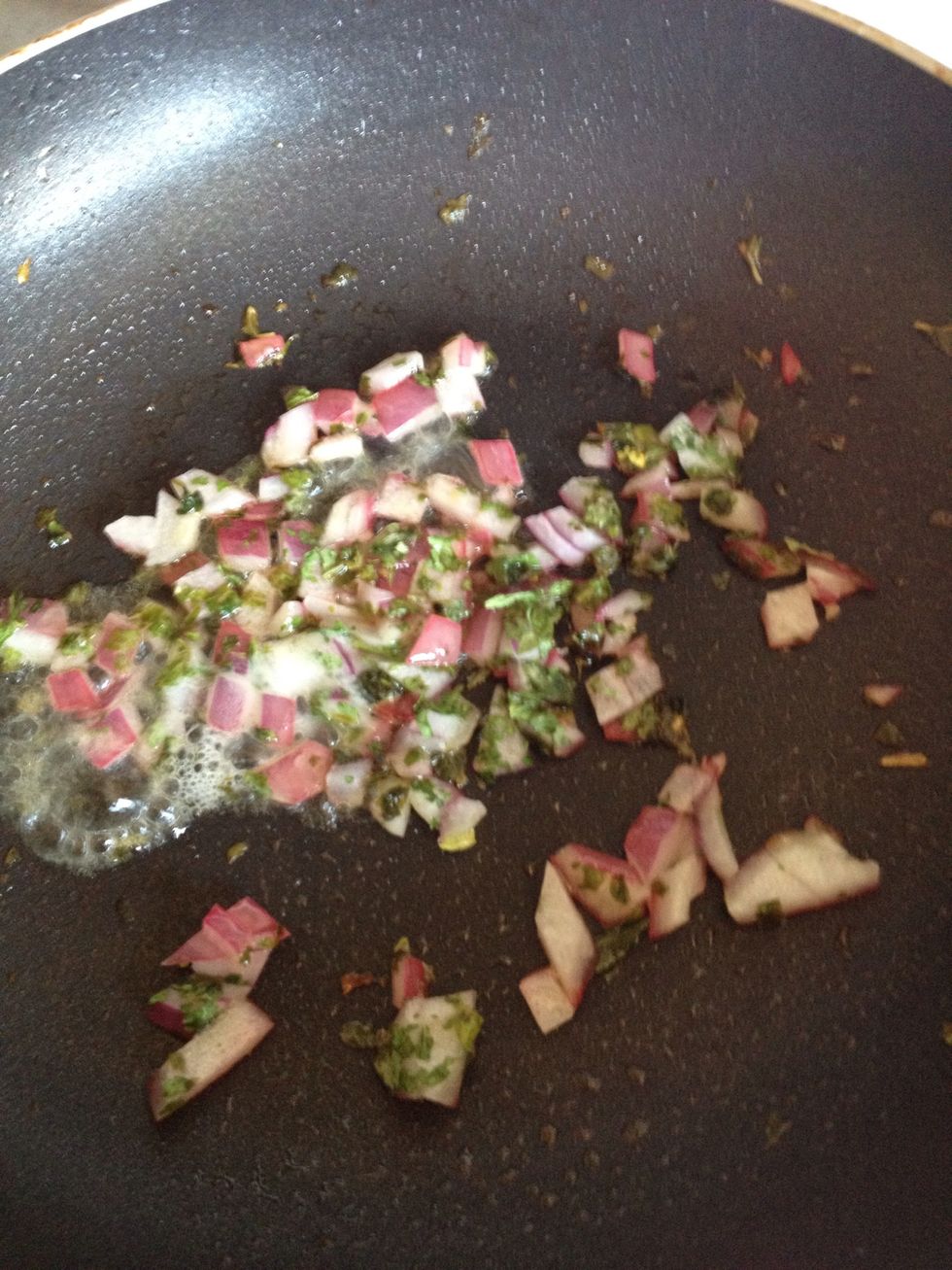 Cook in pan with butter for a few minutes before adding shrimp