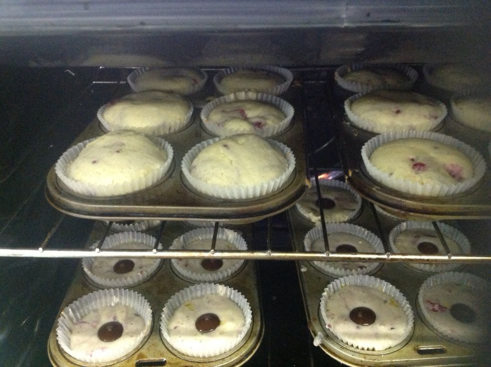Cook in the oven for 15-20mins or until they are starting to go slightly golden and are springy when you touch them