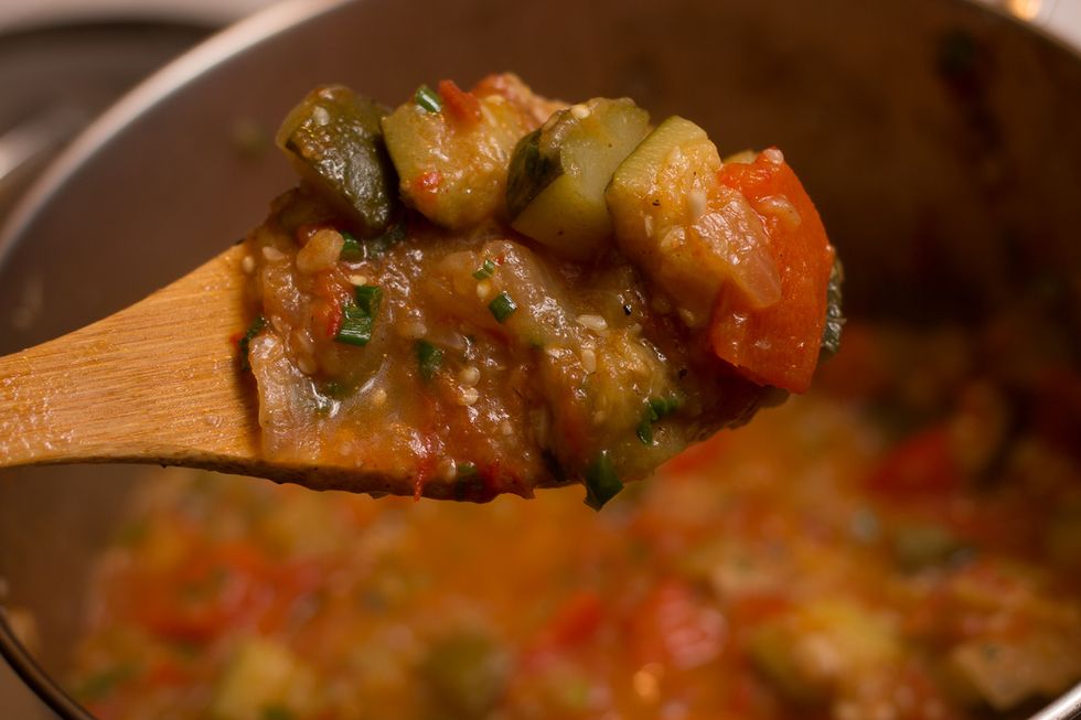 Cook it down to your desired consistency. Finish the dish with fresh basil or chives, salt and pepper and some olive oil.