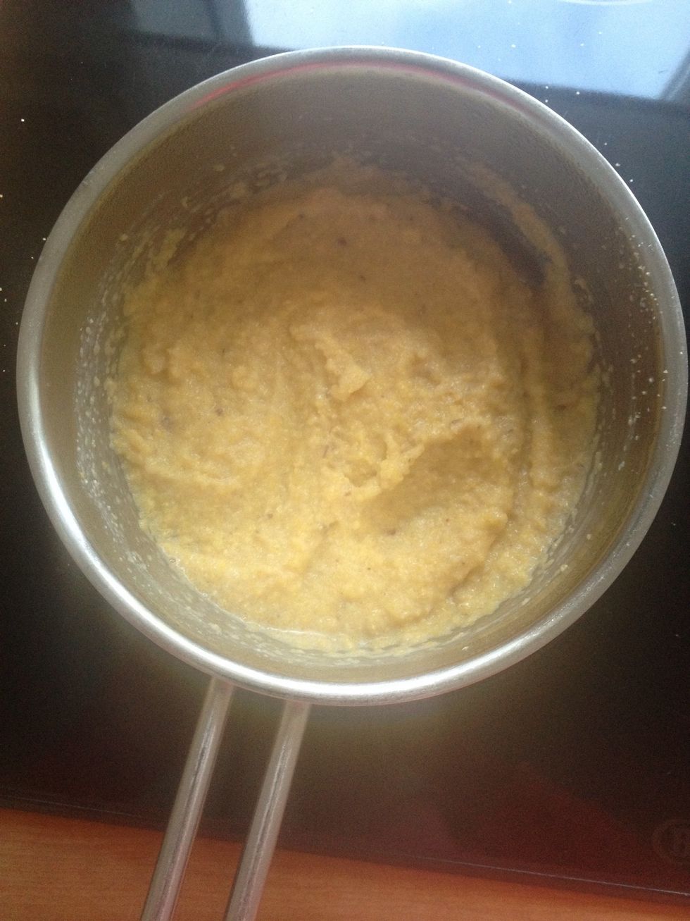 Cook it unti the consistency is still fluffy and NOT stiff . Add sweetener ( e.g. Agave/maple syrup, sugar or stevia).