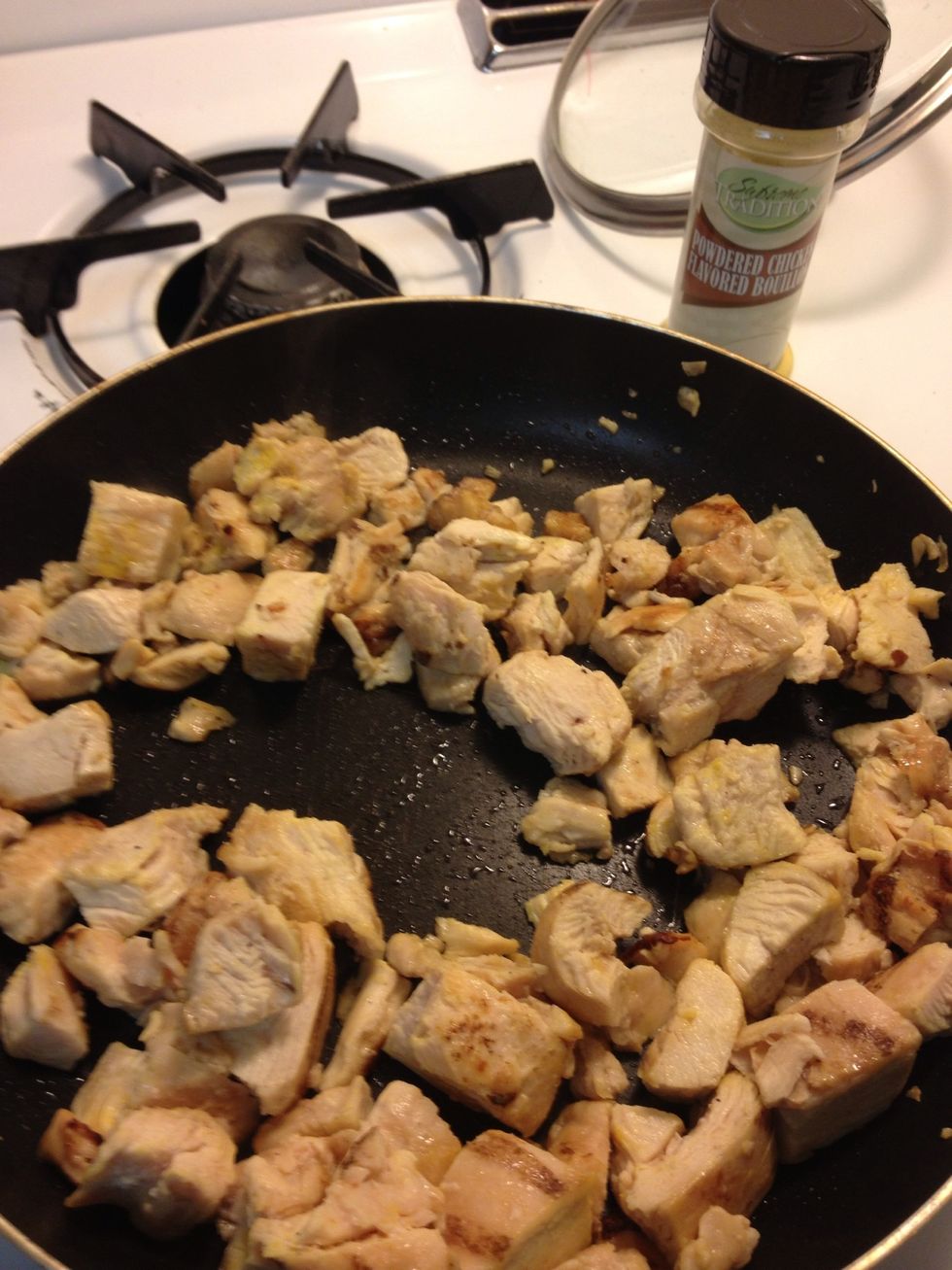 Cook meat of your choice. We used Tyson frozen chicken and added bouillon.