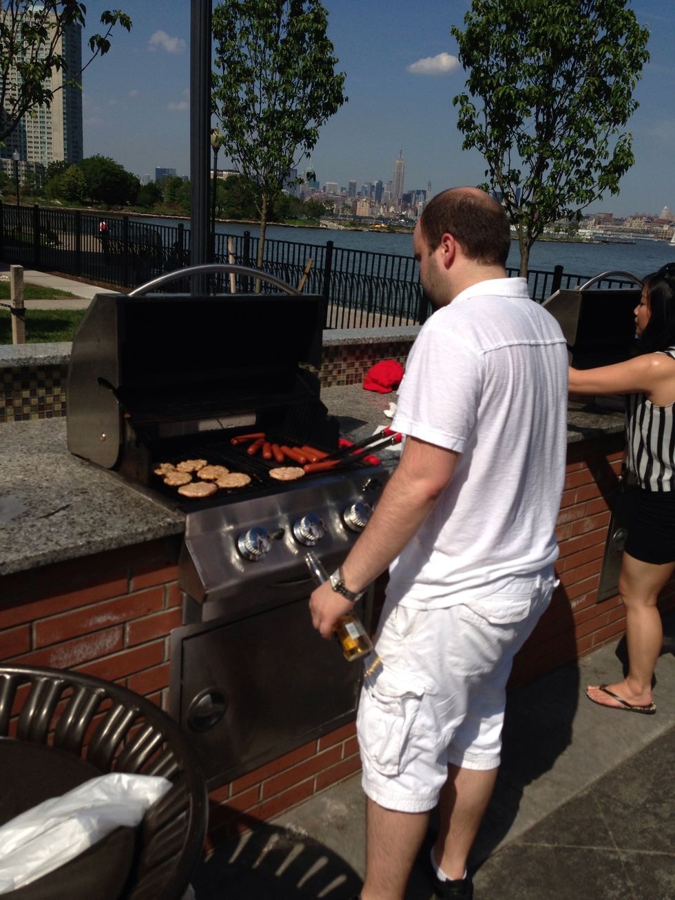Cook meat patties + wear Colombian drug lord outfit