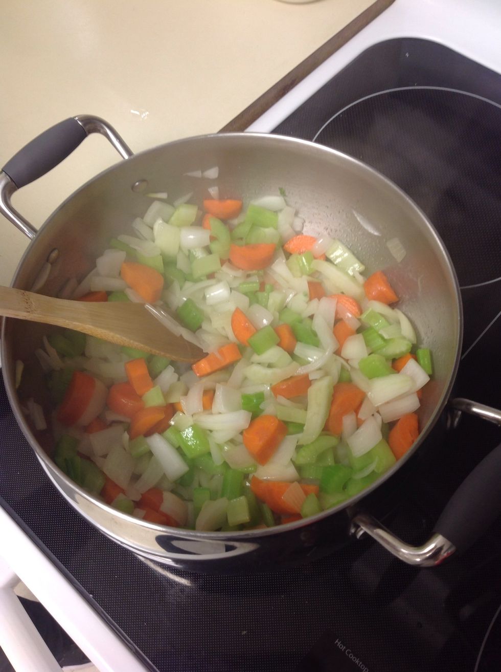 Cook mirepoix for 5 minutes.