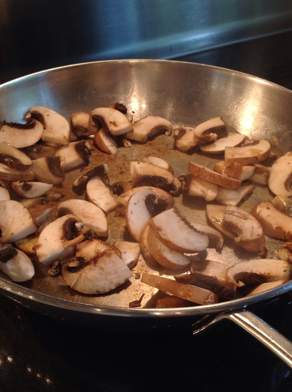 Cook mushrooms at fairly high temp without burning. You want the outside seared...never, ever mushy mushrooms. Set aside until the end.
