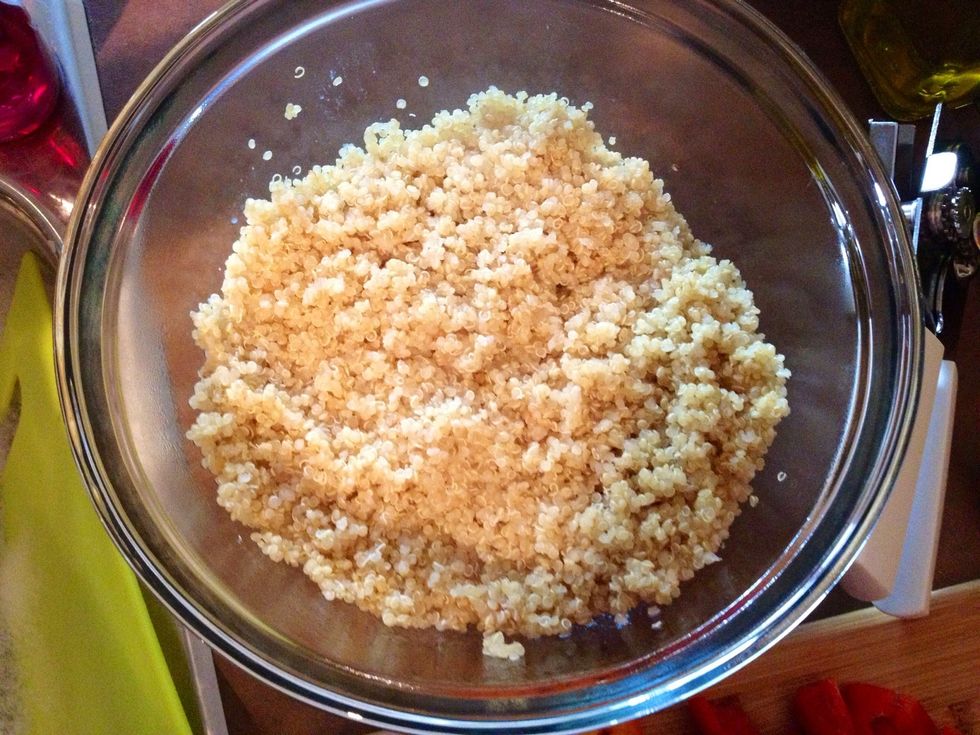 Cook one package of quinoa (I used PC organic quinoa) follow the directions on the box, it should take between 15-20 mins