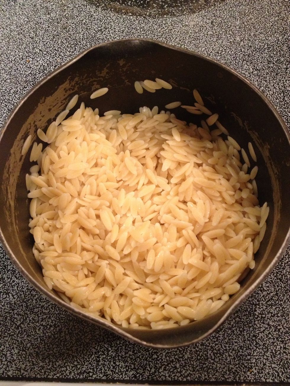 Cook orzo according to package directions.  I used about 1/3 of a small box.  Drain water and set aside.