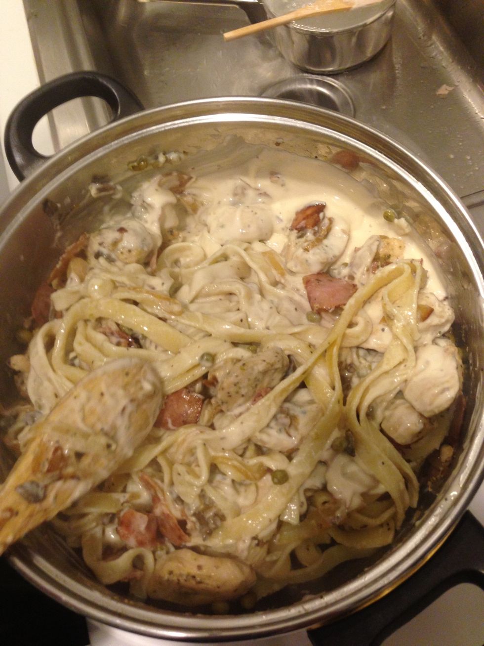 Cook pasta then add it all together with the other ingredients. Now your ready to eat!