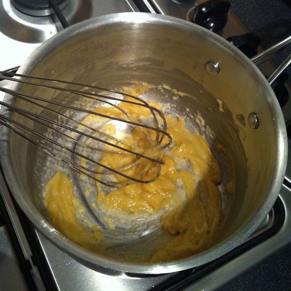 Cook pasta to packet instructions. Melt the butter on low heat. Add small amount of flour and whisk to a paste, continue adding flour until you have a thick-ish paste and cook for a few minutes