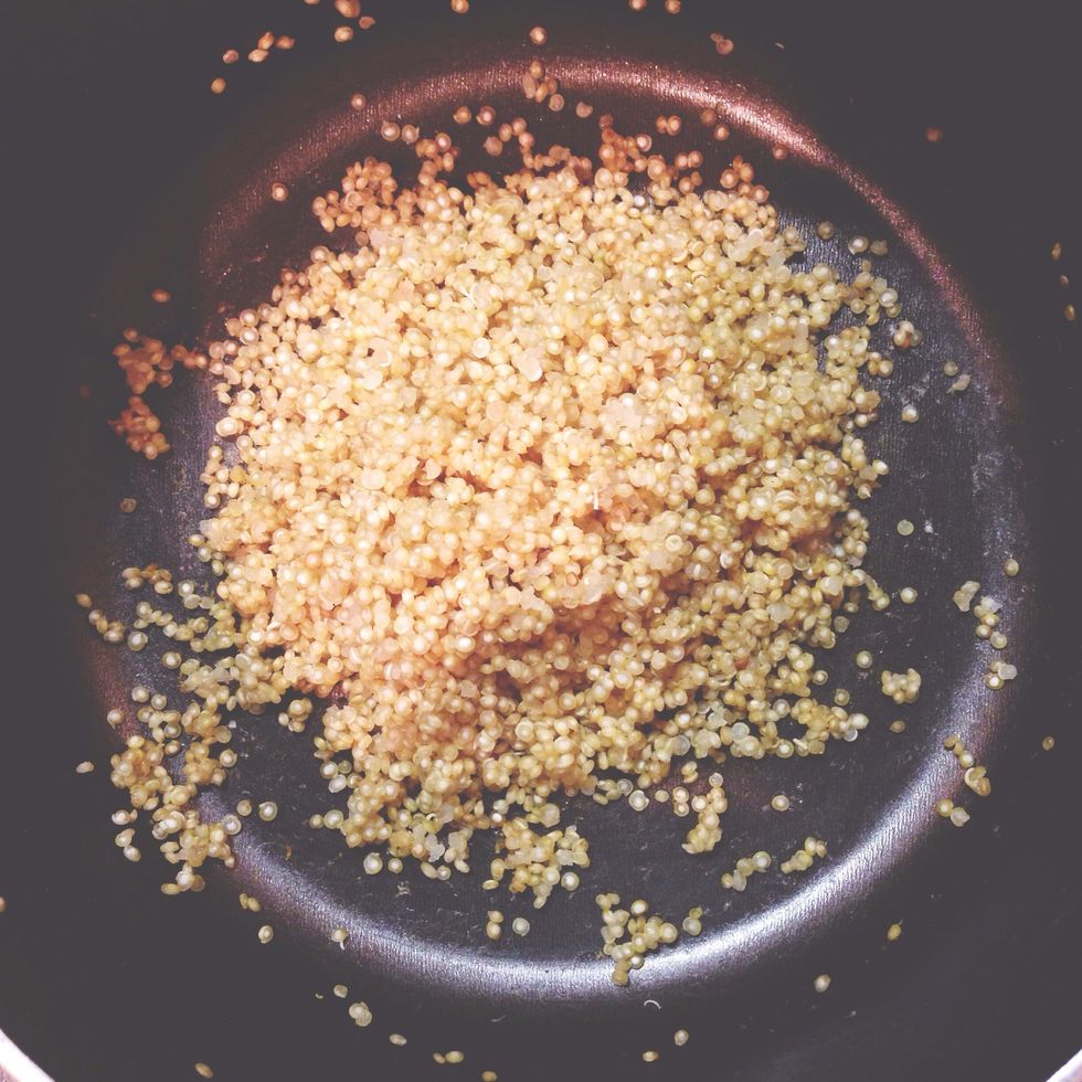 Cook quinoa (follow description on package) until all water is gone.