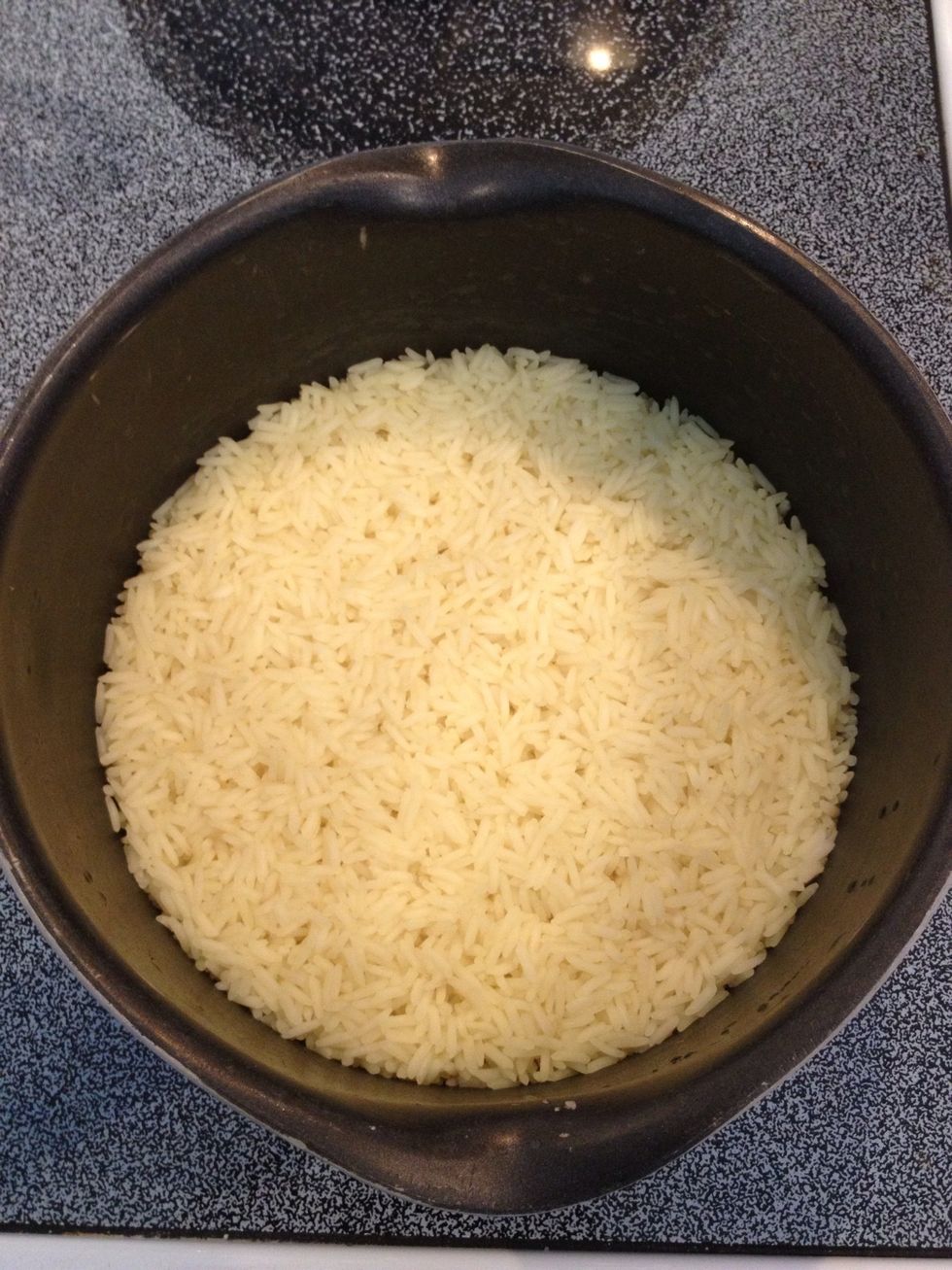 Cook rice according to package directions. I like to use chicken stock instead of water for extra flavor.