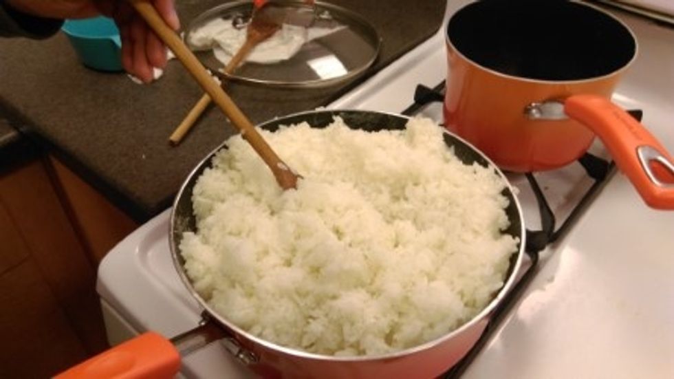 Cook rice until soft, and doubled in size.