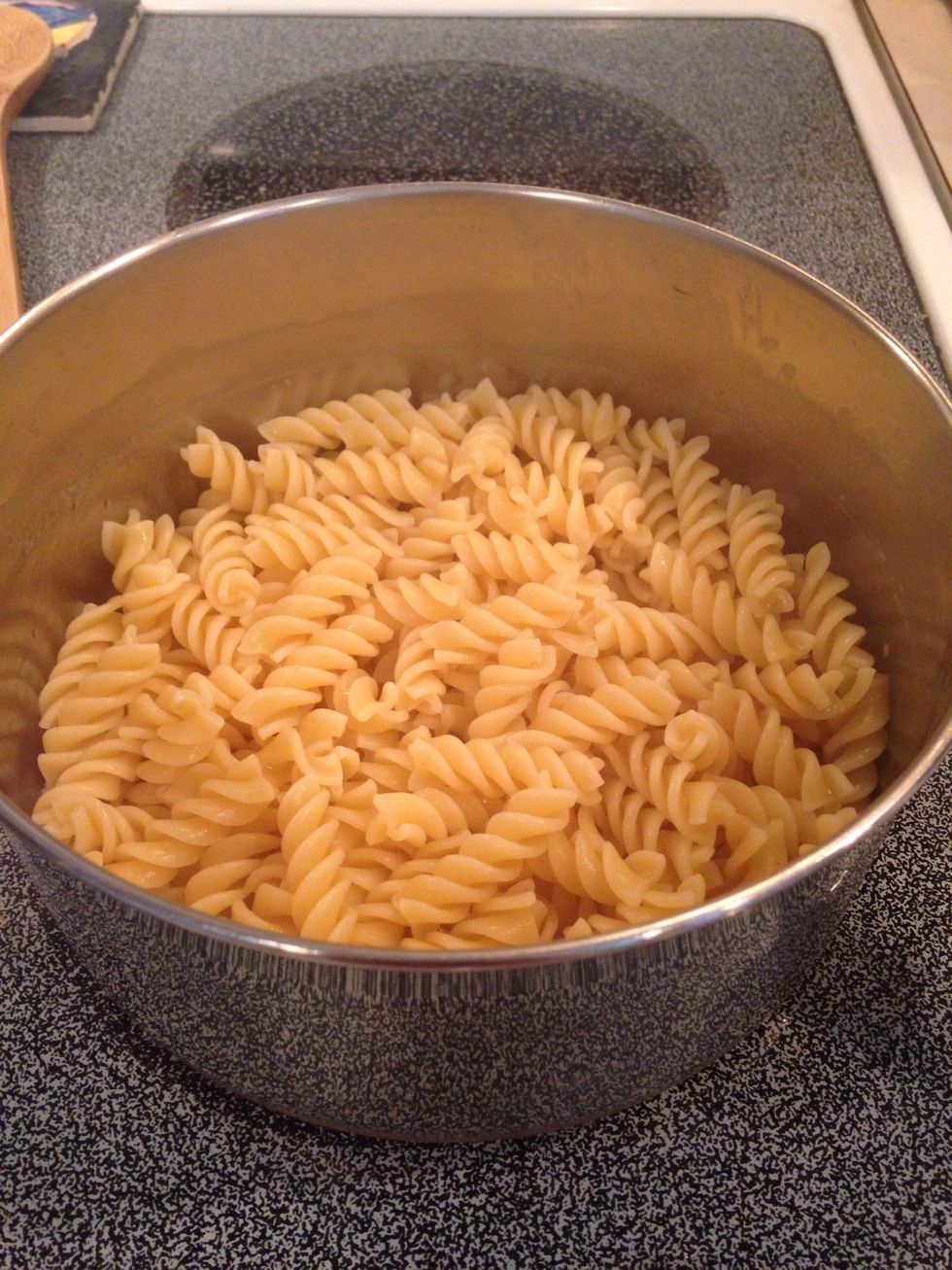 Cook rotini pasta according to package directions. Drain.