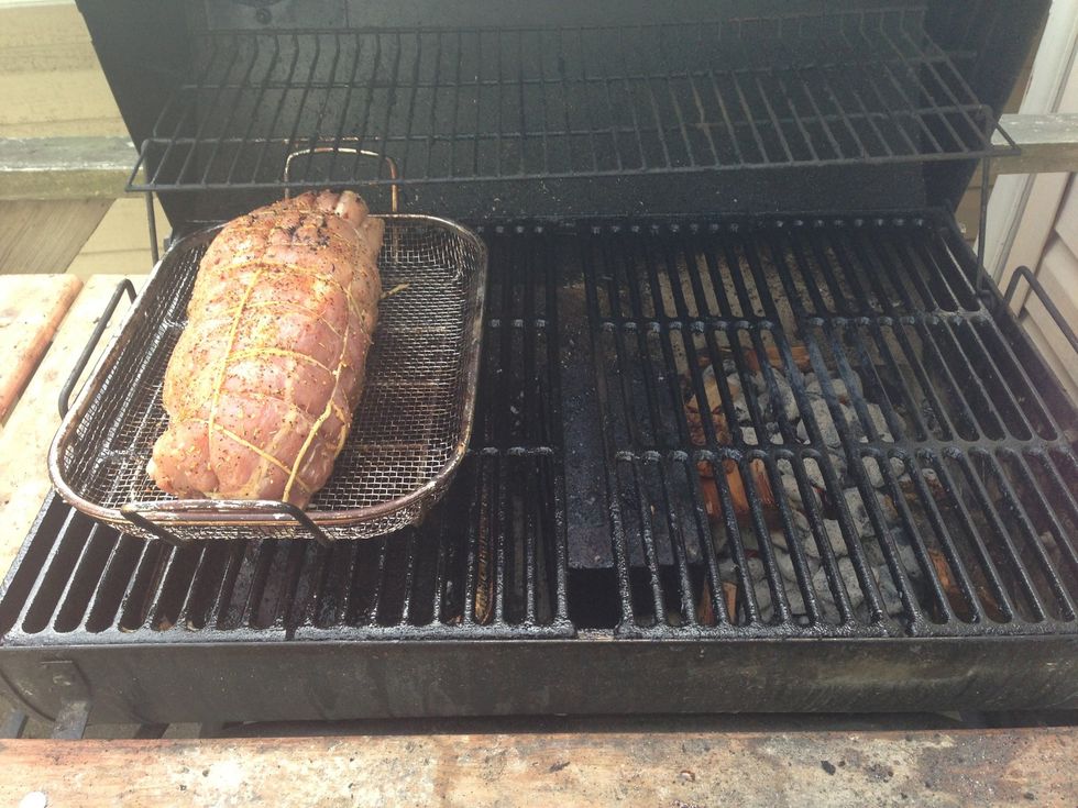 Cook slow and low, indirect heat only. For this I cooked it close to 250 F and it was done in about 3 hours. I used apple wood to smoke with.
