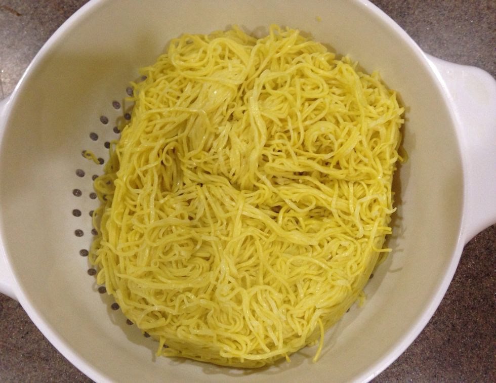 Cook soba noodles according to package directions, drain, & set aside. Package directions typically involve water, heat, and noodles. Kind of looks like spaghetti ... but it's NOT!