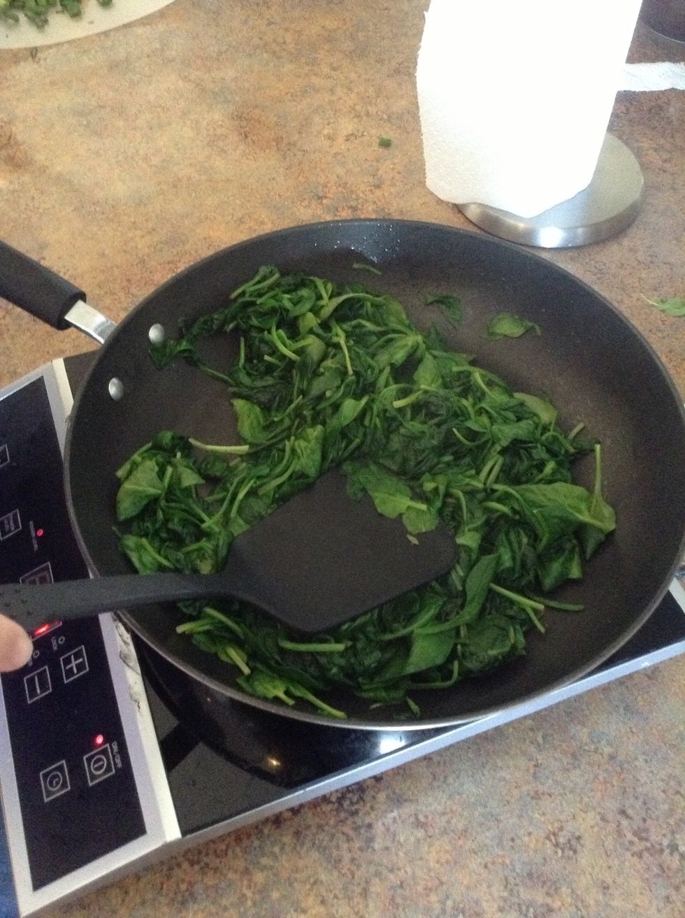 Cook spinach for 2 minutes or until the spinach is wilted