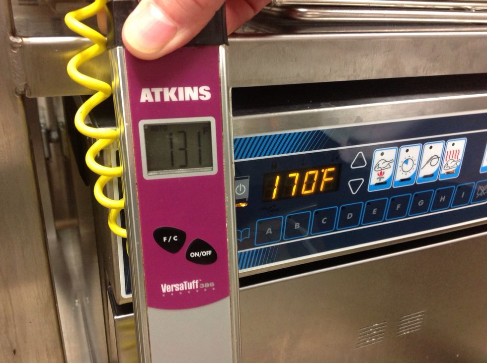 Cook steak to an internal temp of 130F (54C) ( we went 1 degree over).