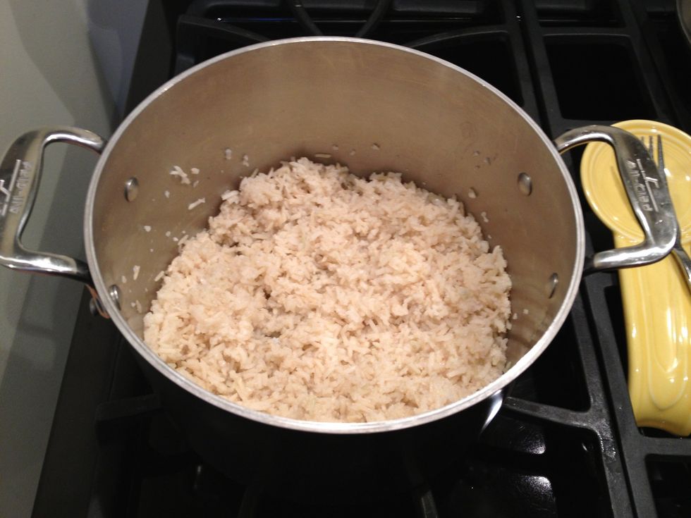 Cook the brown rice (bring 3/4 cup water to a boil, add rice, cover and dinner for 5 minutes. Remove from heat, covered and let stabs for 5 minutes).