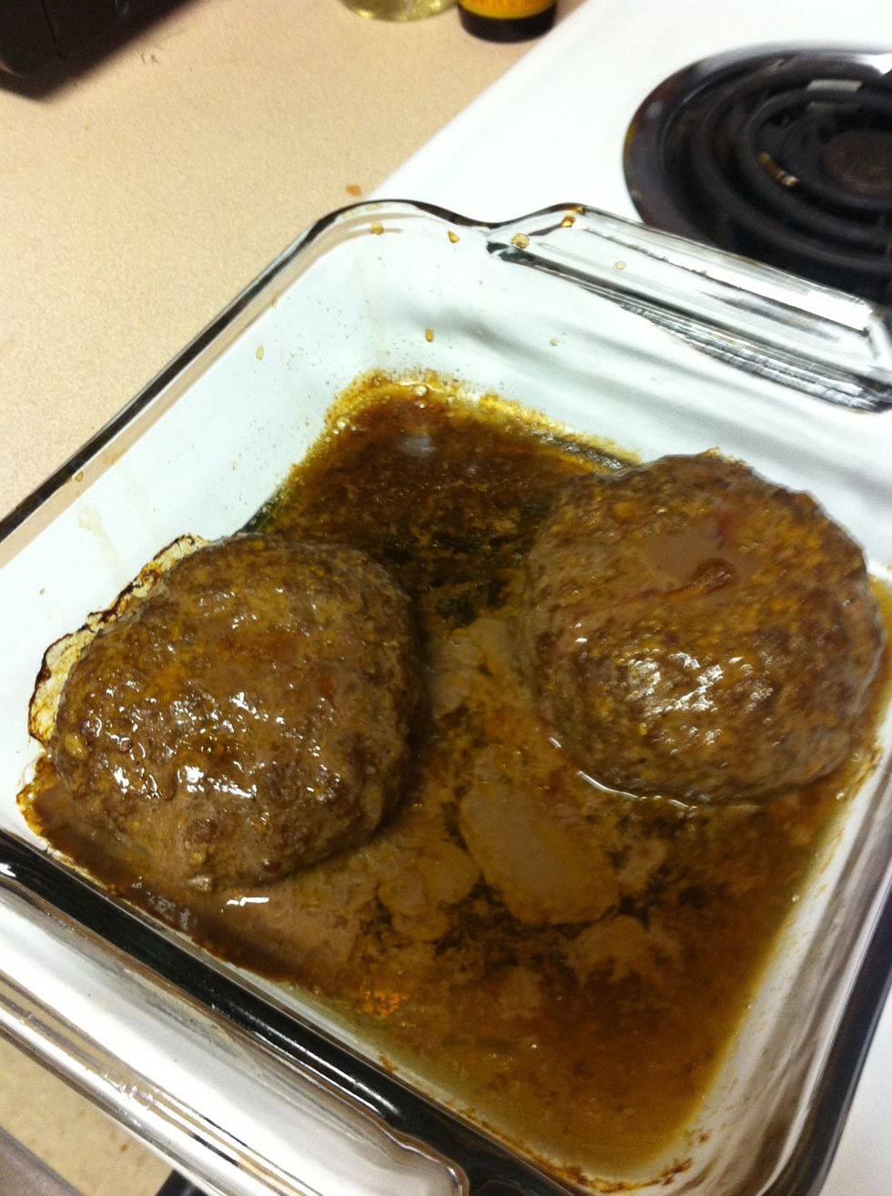 Cook the burgers for about 20-25 minutes., Put a small saut\u00e9 pan on the stovetop and and heat it up. Pull out burgers and immediately remove burgers and set aside.