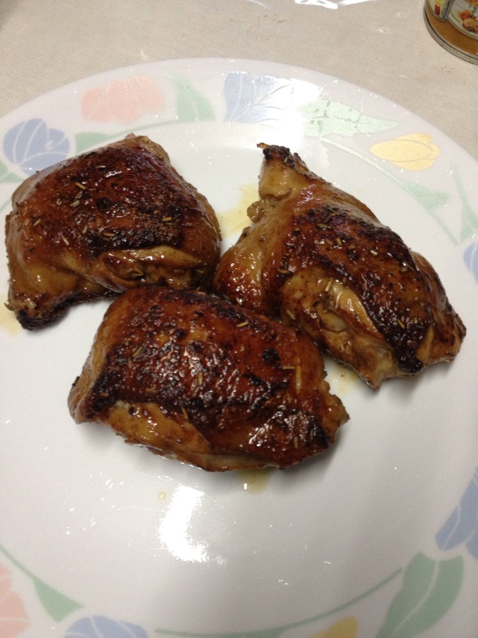 Cook the chicken in a frying pan. I like the skin to be a little burnt. To do that, make sure the pan is hot and put the skin face down on the pan. Reduce the fire to medium once skin in desired state