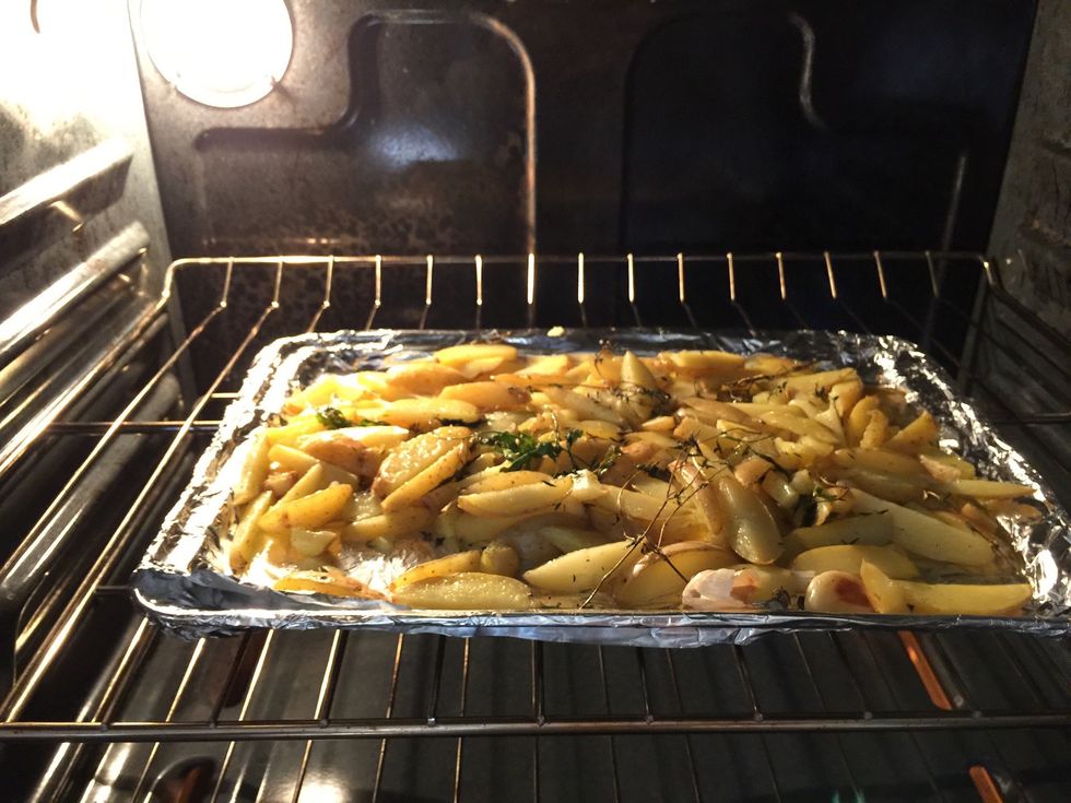 Cook the fries into the oven for about 10 minutes or until golden brown and crispy. Make sure to check every so often so the fries do not burn.
