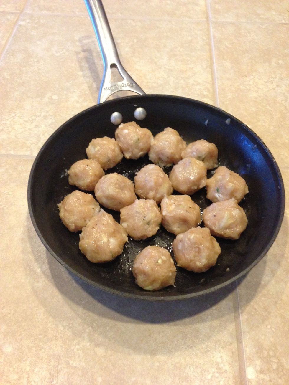 Cook the meatballs on low-medium heat for about 20 min and then add teriyaki sauce and sprinkle roasted crushed seasame seeds