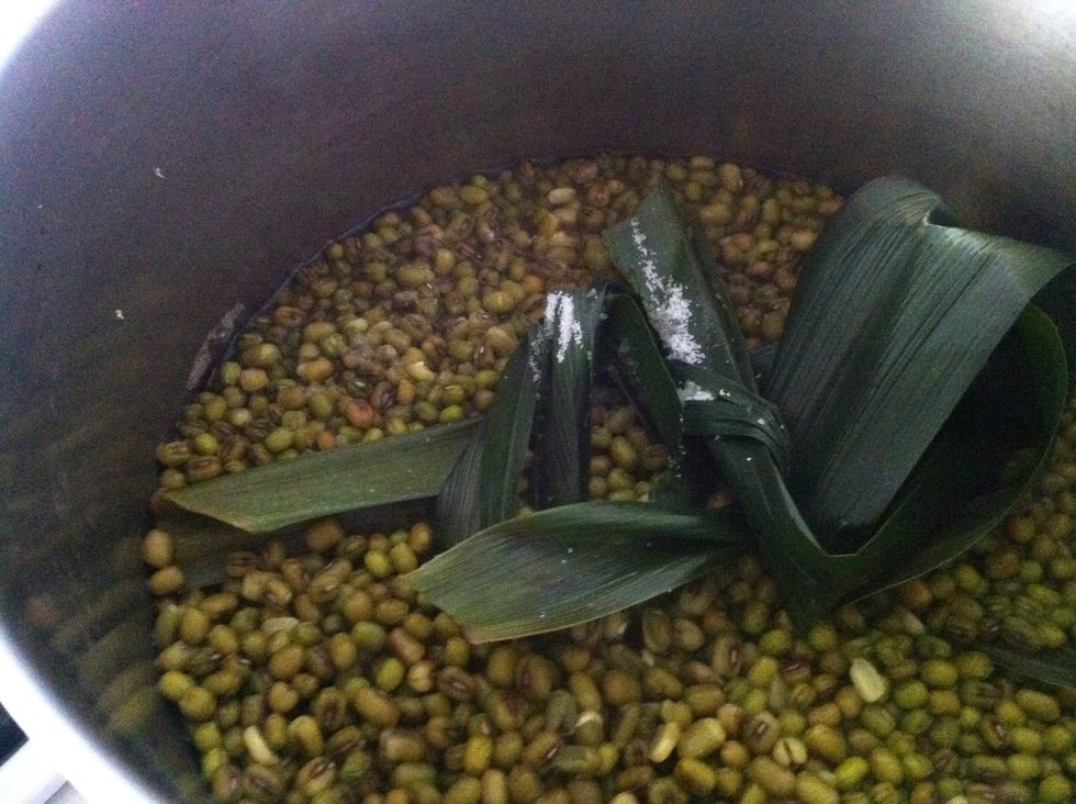 Cook the mung beans for 20 minutes or until the beans are cooked and soft. Cover the pot and place it on medium heat.