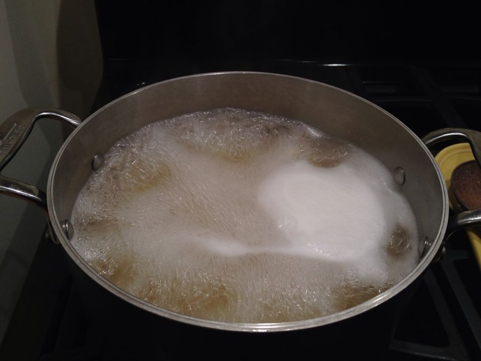 Cook the noodles according to the package instructions. When done cooking, drain the noodles and set aside.