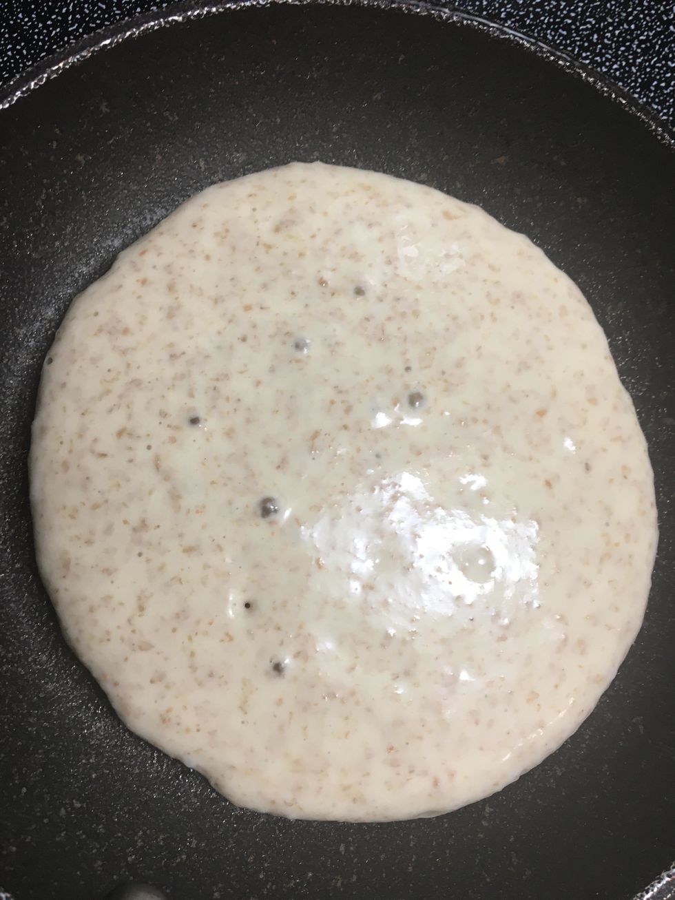 Cook the pancake mixture for 1 1/2 minutes to 2 minutes until bubbles start to form and break