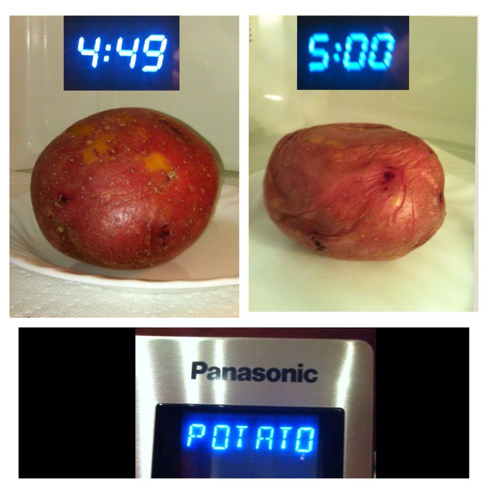Cook the potato.  Since it is just 1 potato consider cooking it in the microwave.  I have a potato sensor setting but I also timed it for those who don't.  About 11-12 minutes on high.
