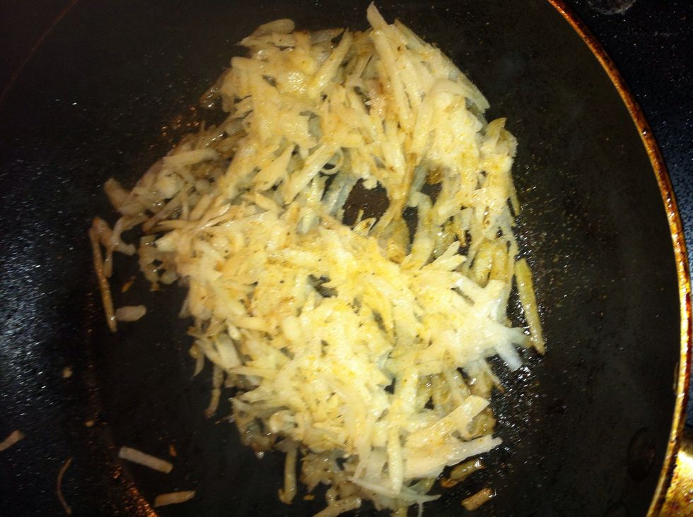 Cook the potatoes in left over bacon grease. You can use butter or oil, I used bacon grease to give it flavor. Add your seasoning of choice.